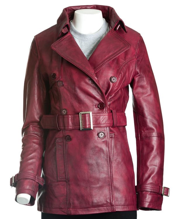 Women's Burgundy Leather Trench Coat