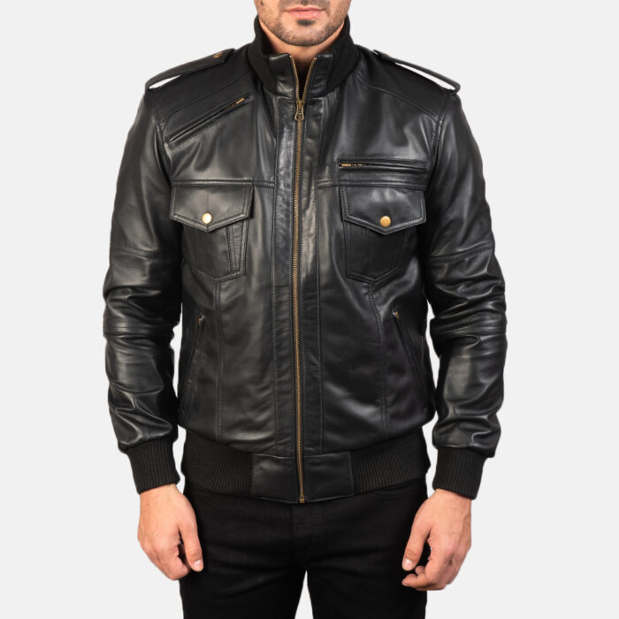 BlackLeatherBomberJacket